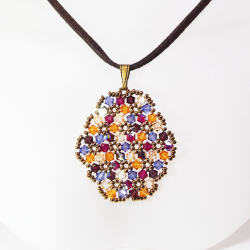 Pendant 45cm - Malvina Oval-Chocolate Suedine - Pendant 45cm - Laiton bronze